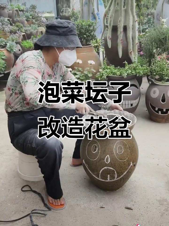 废坛变花盆,废物利用的乐趣