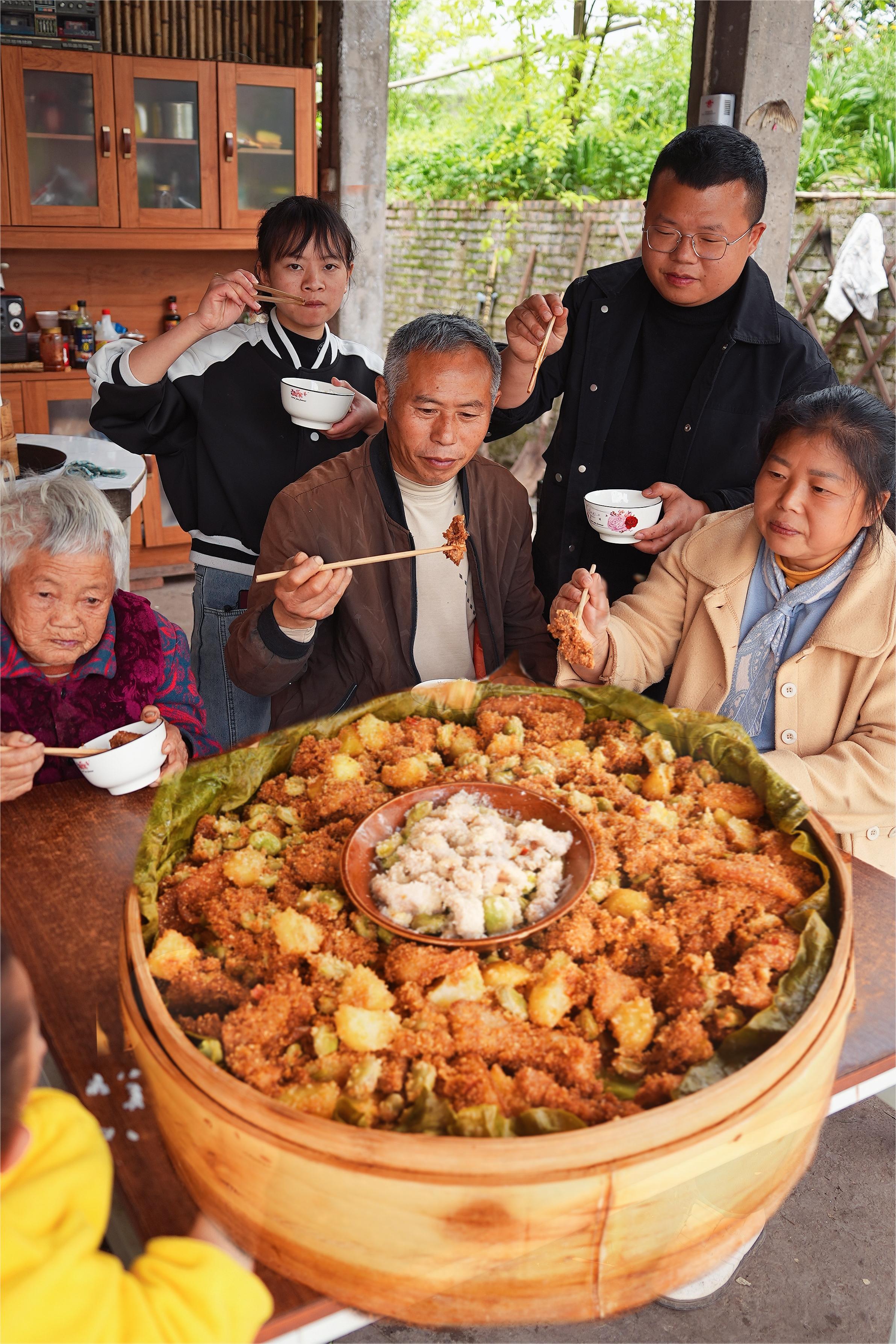 奶奶想吃嫩葫豆鲊肉,桃子做满满一蒸笼,要吃就吃过瘾!