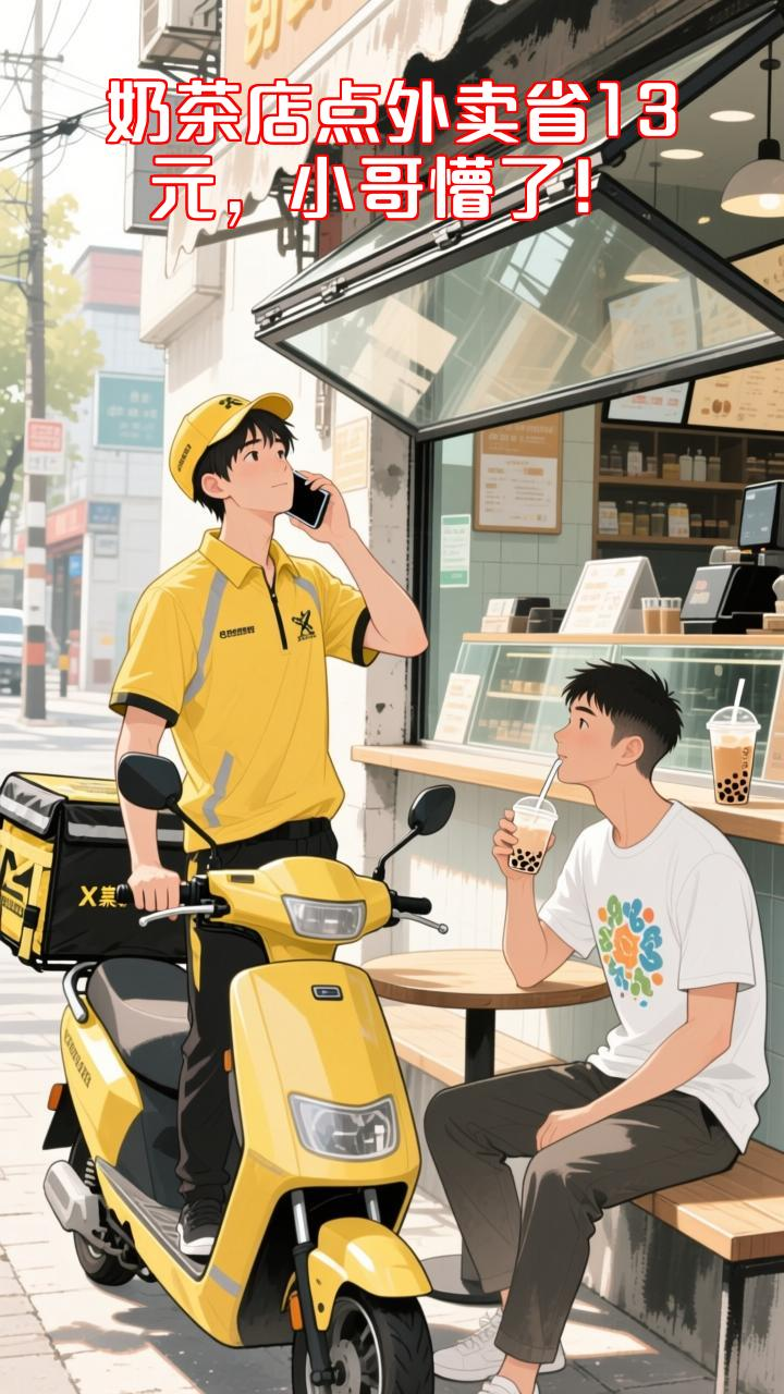 “这样能省13.5元！”男子为省钱在奶茶店里点外卖，外卖小哥送餐时一脸懵！怎么人在这里！网
