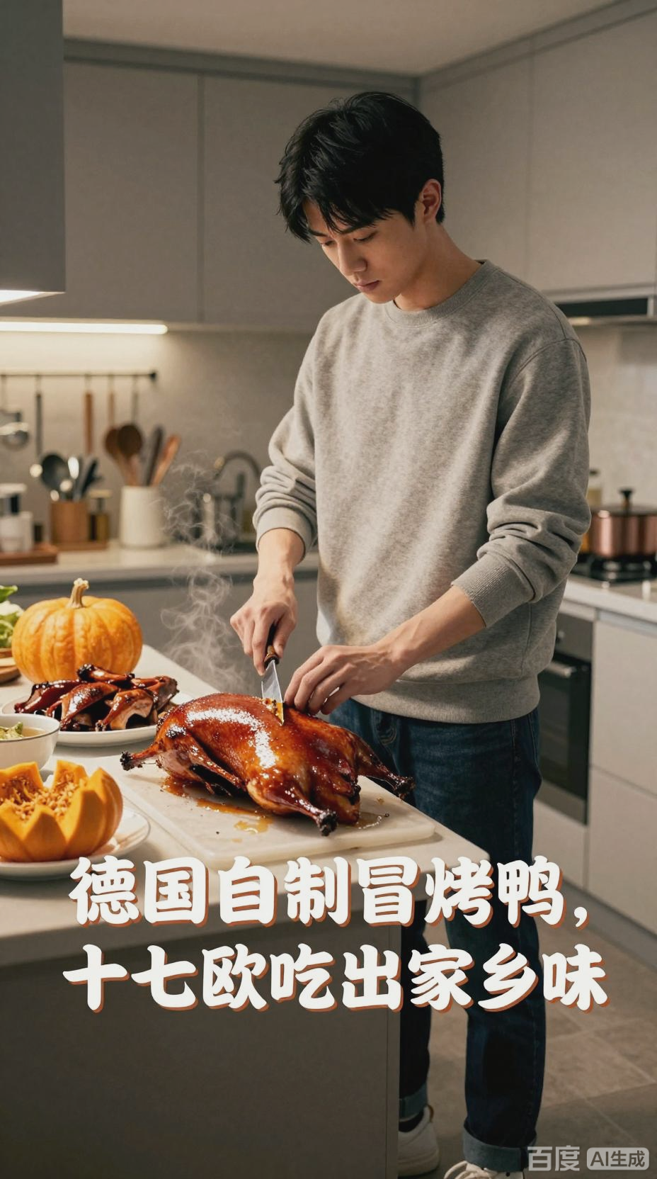 安徽留学生在德自制冒烤鸭午餐