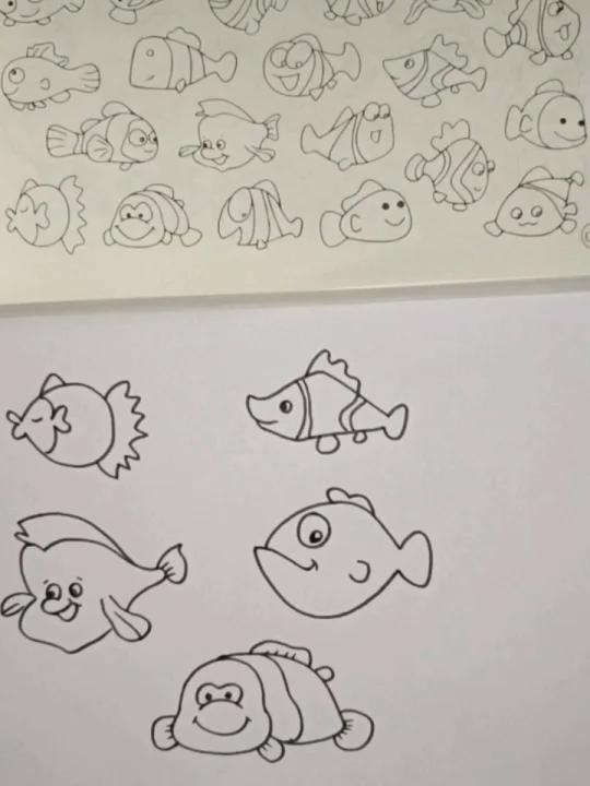 爸爸教我画的小鱼,创意简笔画,简笔画,儿童画