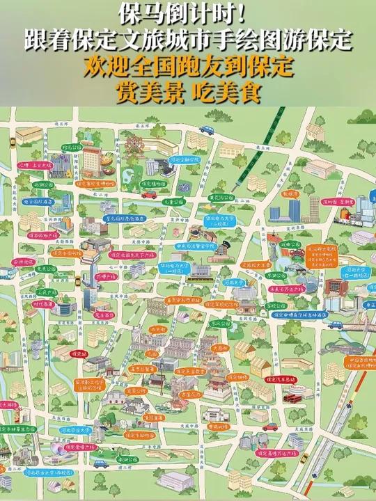 跟着保马去旅行 保马倒计时!跟着保定文旅城市手绘图游保定,欢迎全国跑友到保定,赏美景、吃美
