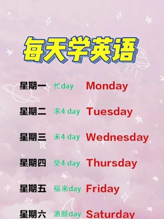 周一到周日的英语单词