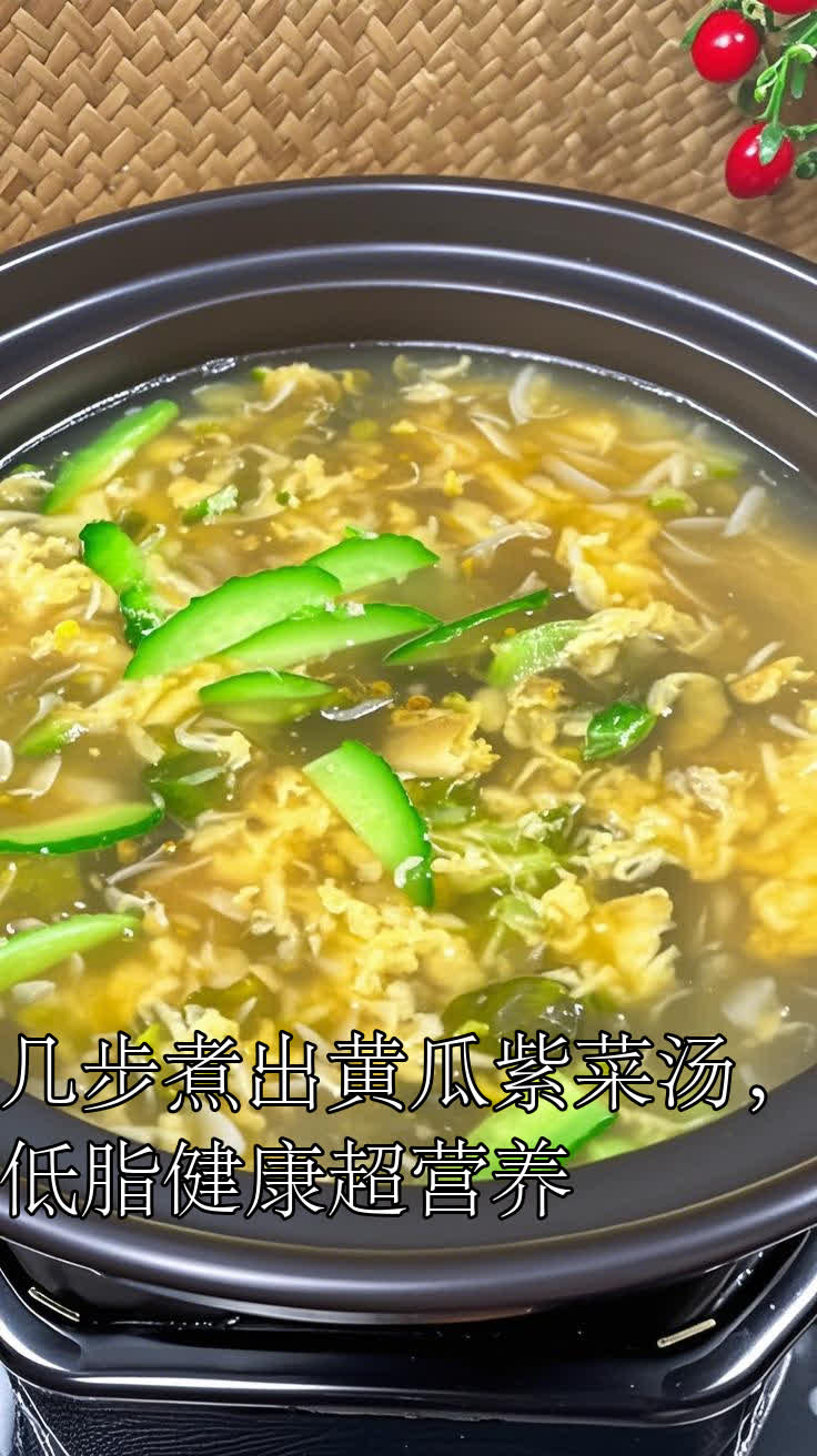 几步煮出黄瓜紫菜汤，低脂健康超营养