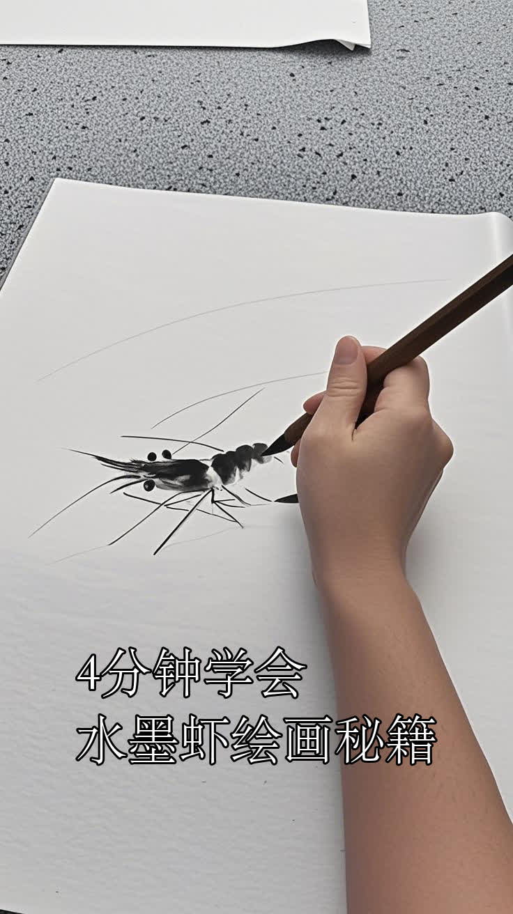 4分钟学会水墨虾绘画秘籍