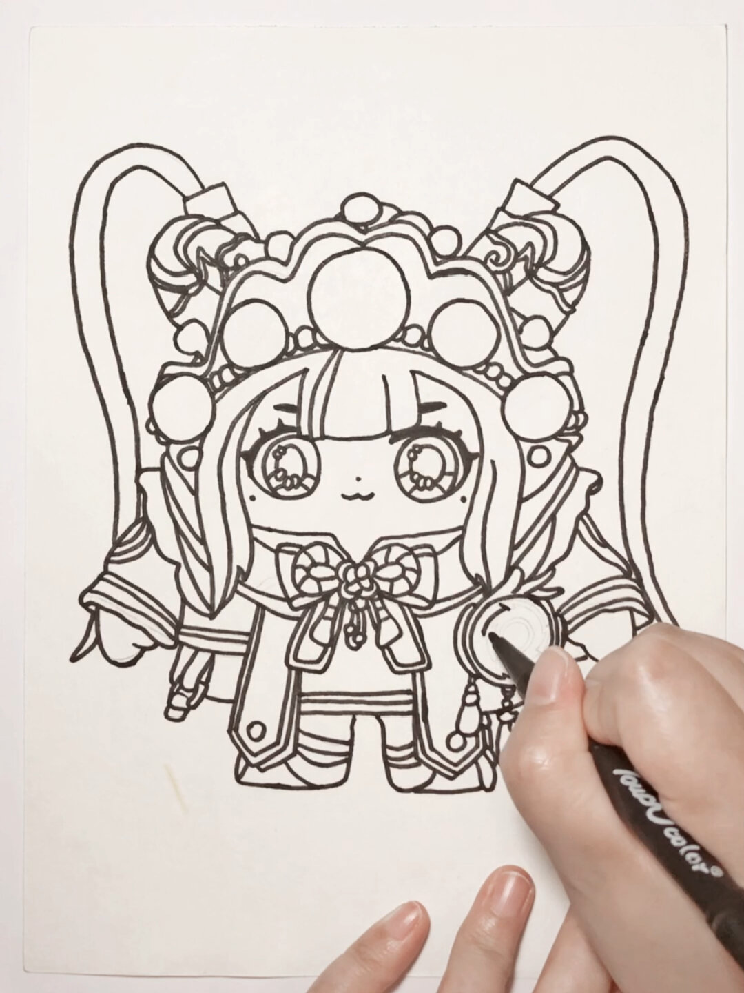 简笔画手绘「川剧少女梧桐」蛋仔派对彩色画