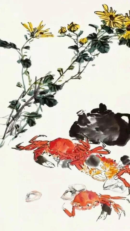 「王雪涛 花鸟画螃蟹」王雪涛(1903——1982)中国现代著名小写意花鸟画大师。他的作品