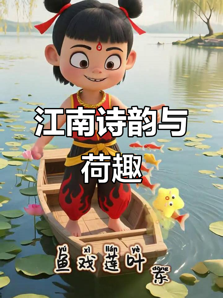 鱼戏莲叶间,江南美景尽显古诗魅力