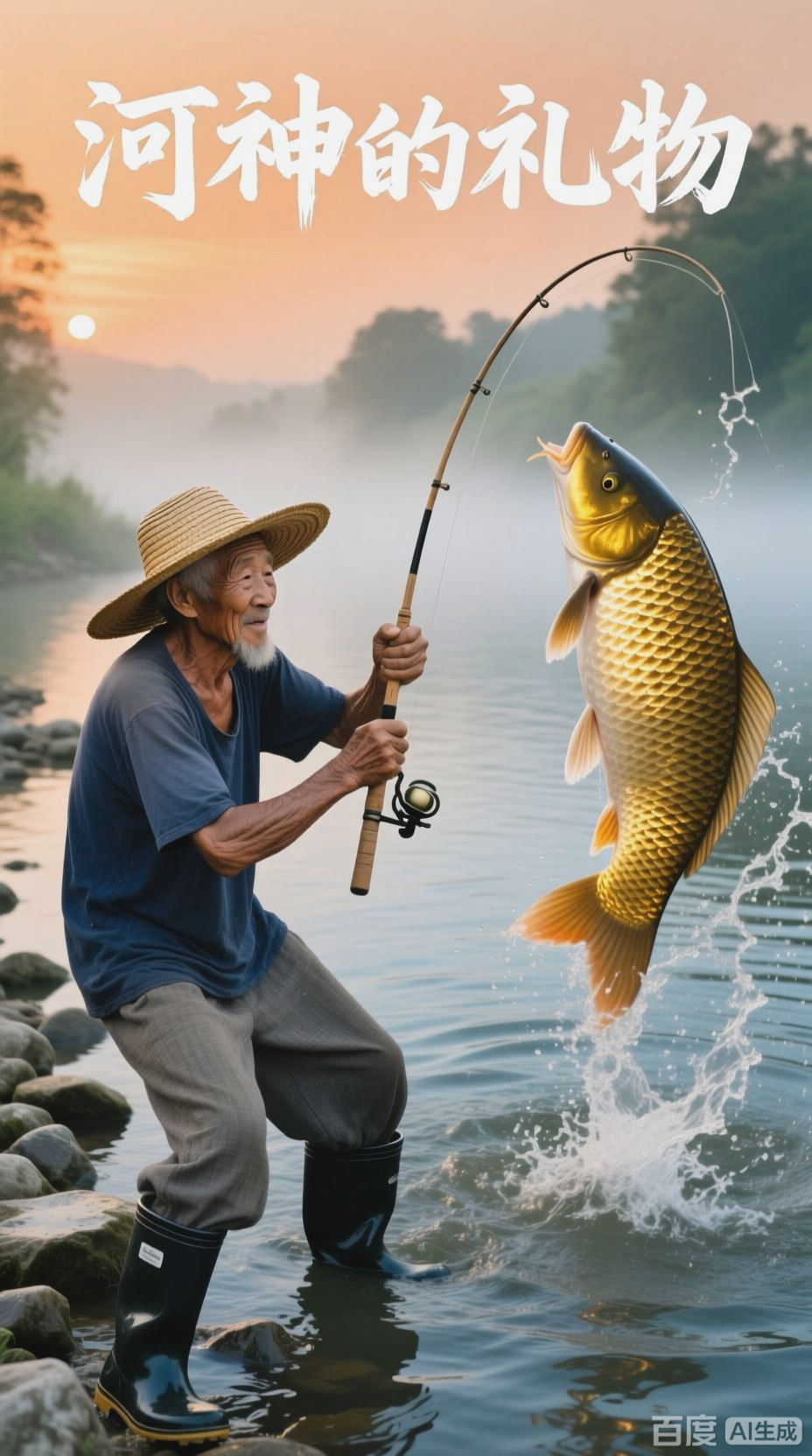 老渔翁钓鱼，喜获大鱼
