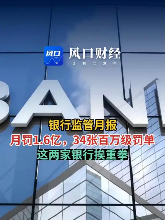 银行监管月报｜月罚1.6亿，34张百万级罚单！这两家银行挨重拳（文案/剪辑 王雪）