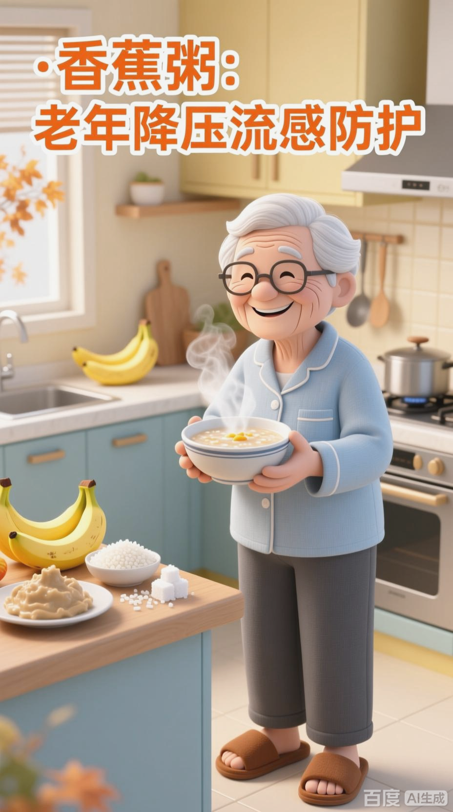 流感预防，老人香蕉粥养生