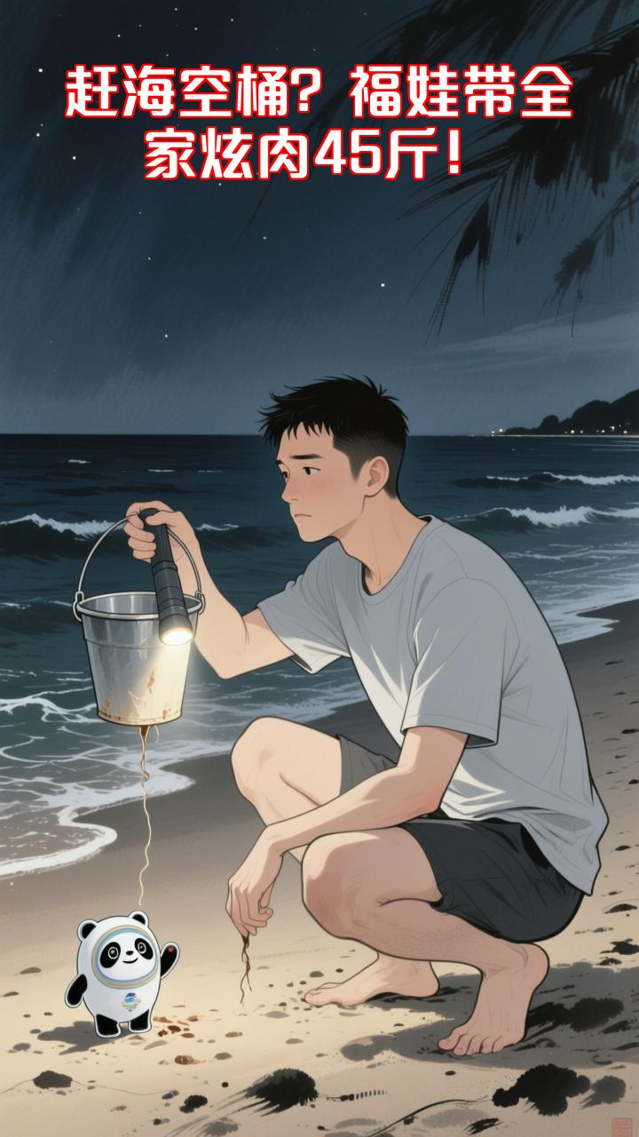 福娃赶海空桶?全家哐哐炫肉45斤!