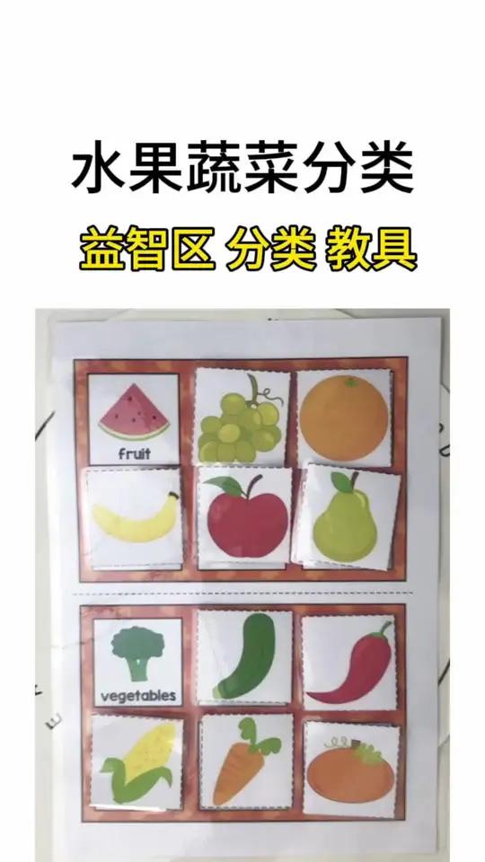 幼儿园自制教具|水果蔬菜分类超有趣  家人们,今天给大家展示一个幼儿园自制教具,是水果蔬菜