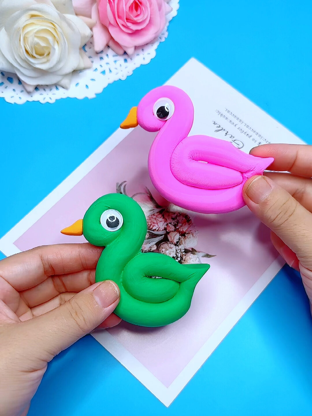 橡皮泥卷一卷变成可爱的小鸭子 手工 亲子手