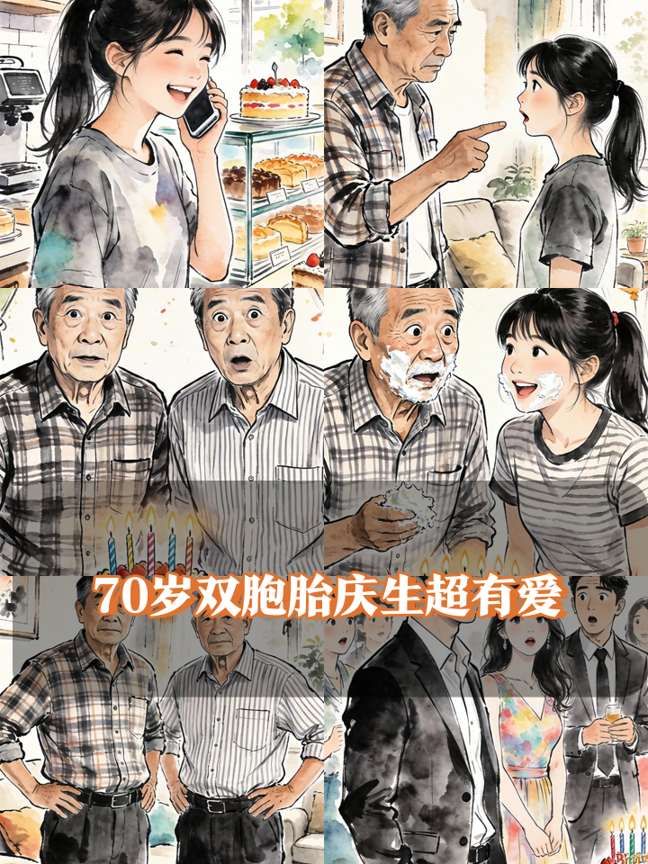 双胞胎爷爷的同步人生：70岁生日连蛋糕都一模一样