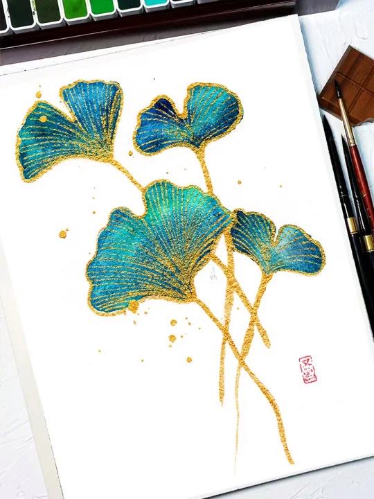 水彩|零基础也能轻松画出来的银杏叶～