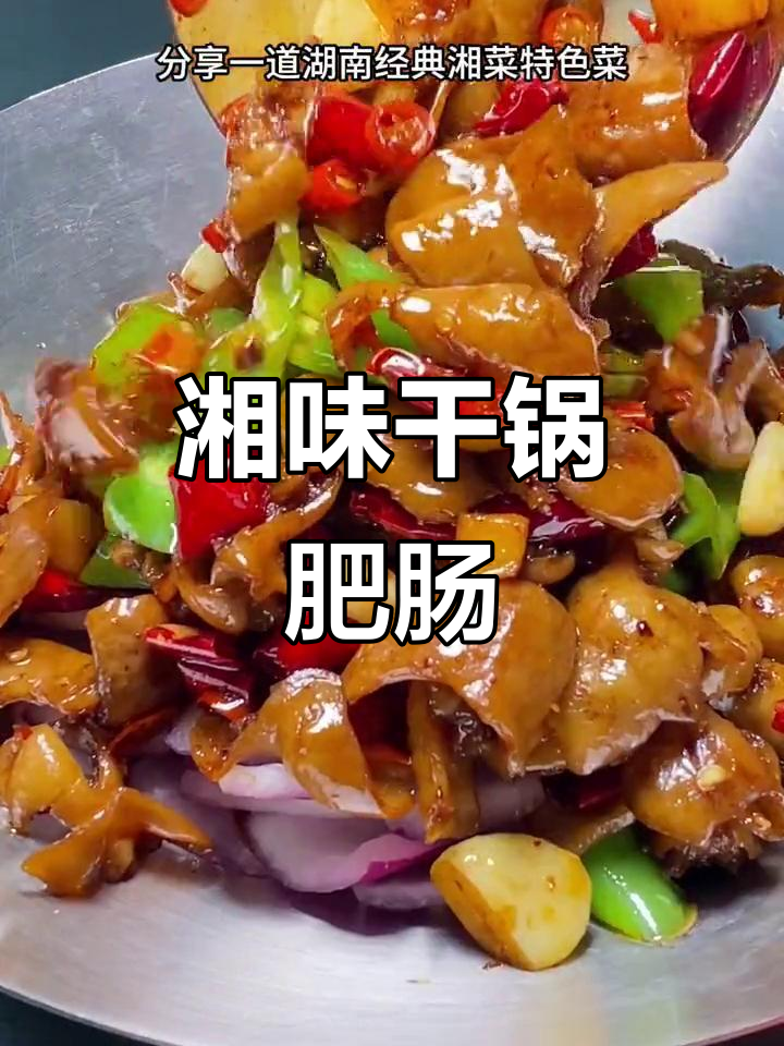 湖南经典干锅肥肠,香辣开胃,搭配米饭更美味!