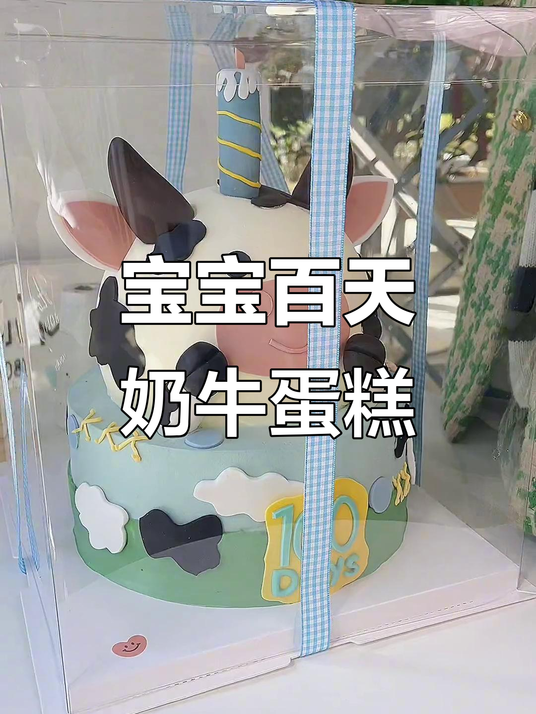 天津百天宝宝双层奶牛蛋糕,蓝风车动物奶油超萌