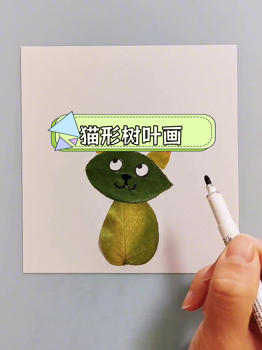 树叶拼贴画:猫咪造型