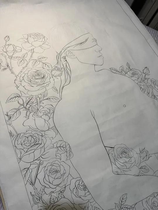 玫瑰与少年 2024年最后一幅作品啦,底稿快做好了……绘画过程分享 感受国画的意境之美 工