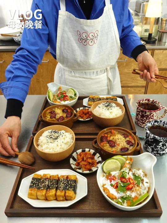 母女二人晚餐·海苔豆腐+咖喱虾+醪糟蛋花汤