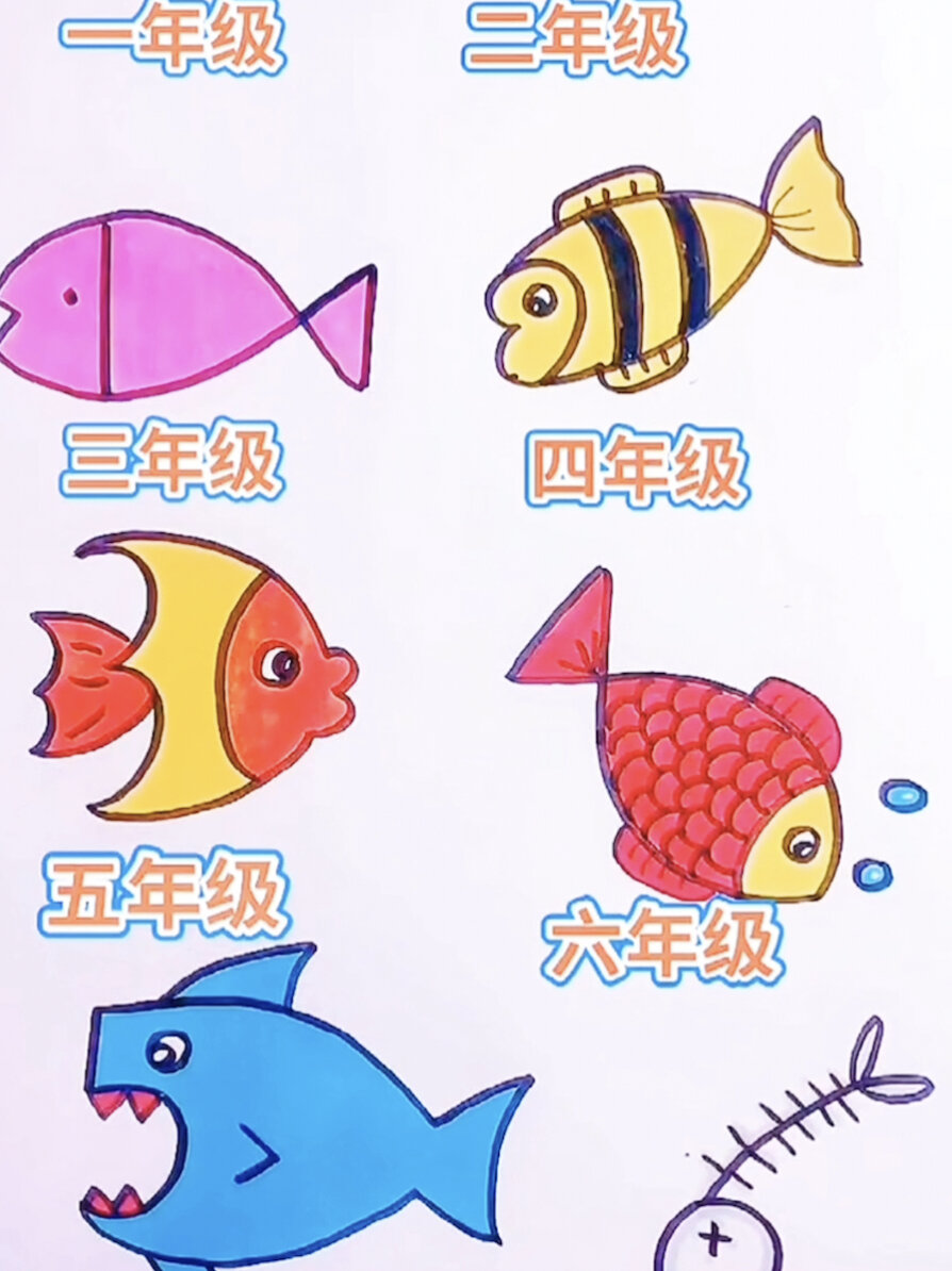 不同年级画鱼,你会画哪个 
