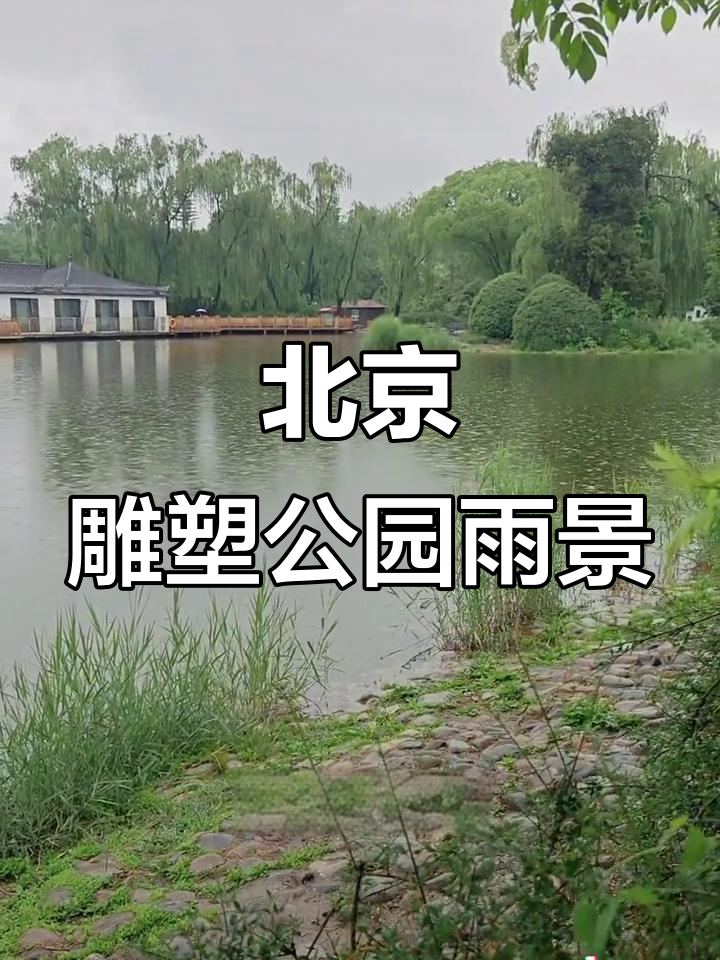 雨中湖畔雕塑美景,北京国际雕塑公园的魅力