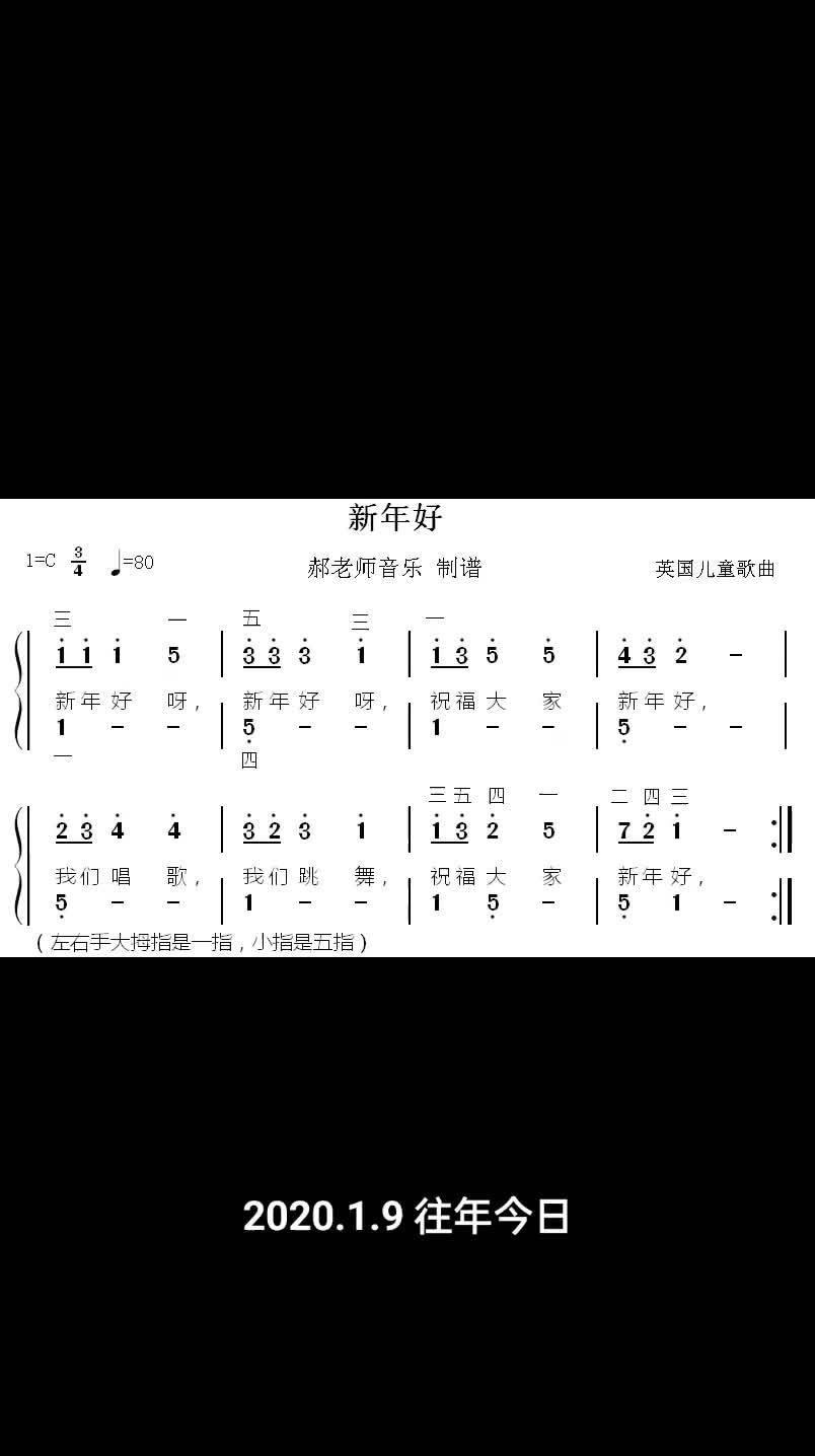 简易钢琴谱《新年好》唱歌 钢琴 电子琴 弹琴 简谱