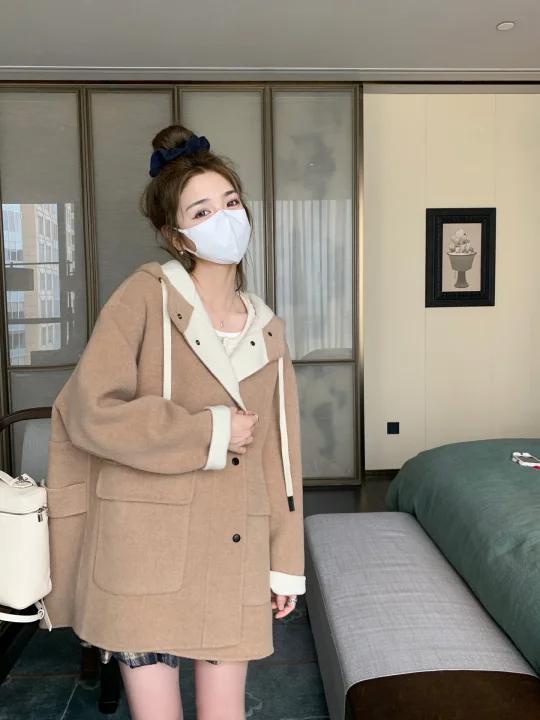 炭烧奶茶ootd/撞色毛呢好温柔～