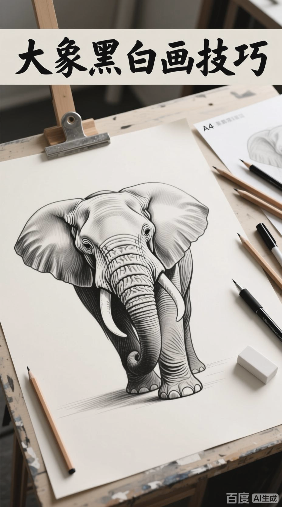 绘制大象黑白画的步骤