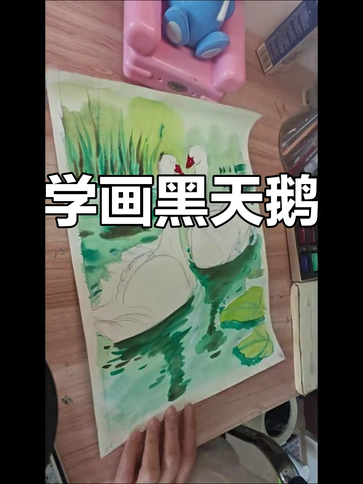 一起学画黑天鹅,国画与水彩的完美结合