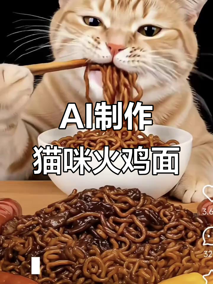 豆包用AI生成猫吃火鸡面视频,笑翻了!
