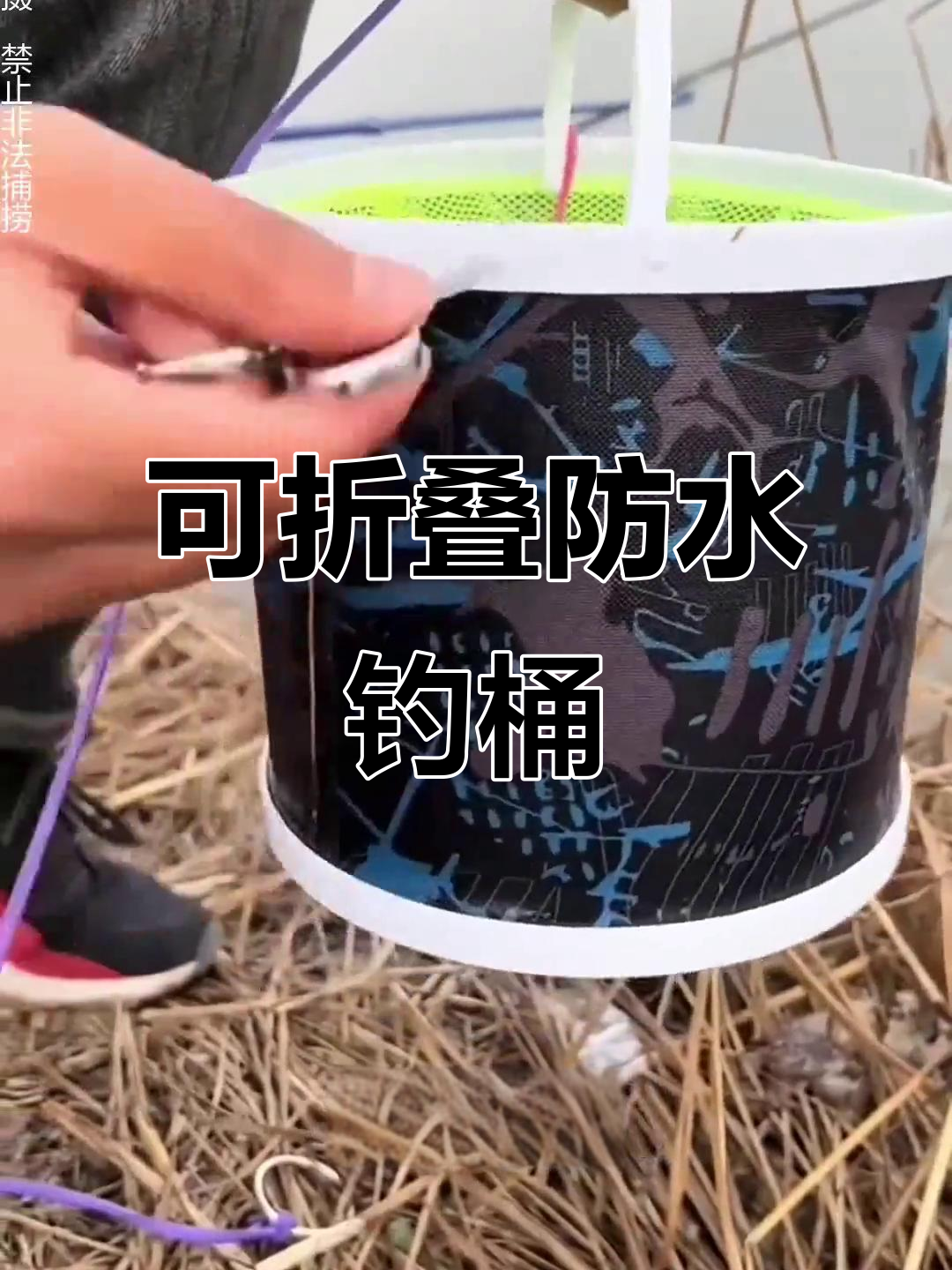 折叠打水桶,钓鱼必备!防跳网设计装鱼更方便