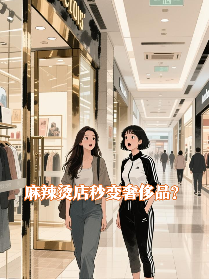 女生路过一家装修时尚的门店，以为是奢侈品店，结果是麻辣烫店