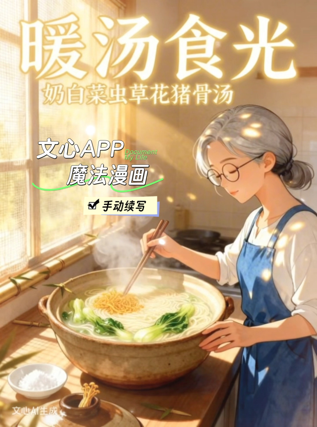 暖汤时光奶白菜虫草花猪骨汤食谱动漫化之玩法分享