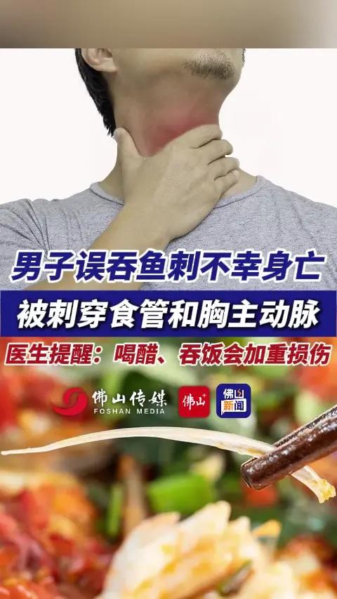 男子误吞鱼刺不幸身亡,被刺穿食管和胸主动脉,医生提醒:喝醋、吞饭会加重损伤。(编辑:李键昕