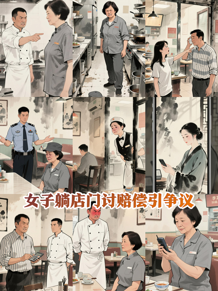 女子趴在餐馆门口长久不起,餐馆在旁立牌“请勿触碰该女士”,称她干17天辞职结了工资还要赔偿