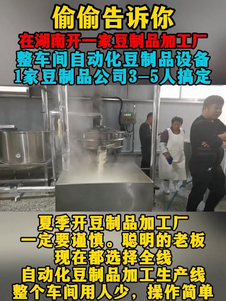 1家豆制品加工厂整车间全线自动化豆制品生产线3-5人搞定!在湖南夏季开一家豆制品加工厂,整