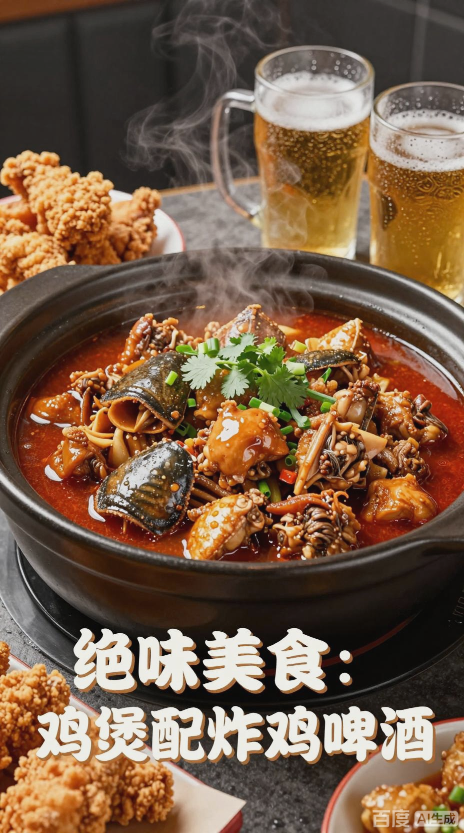 甲鱼鸡煲配炸鸡啤酒,美味组合