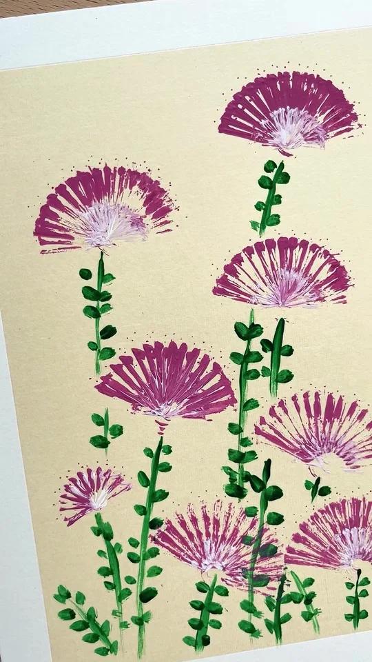 简单又好玩的拓印画《合欢花》