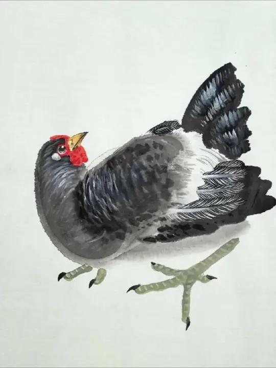 国画母鸡 四步画母鸡抬头见喜