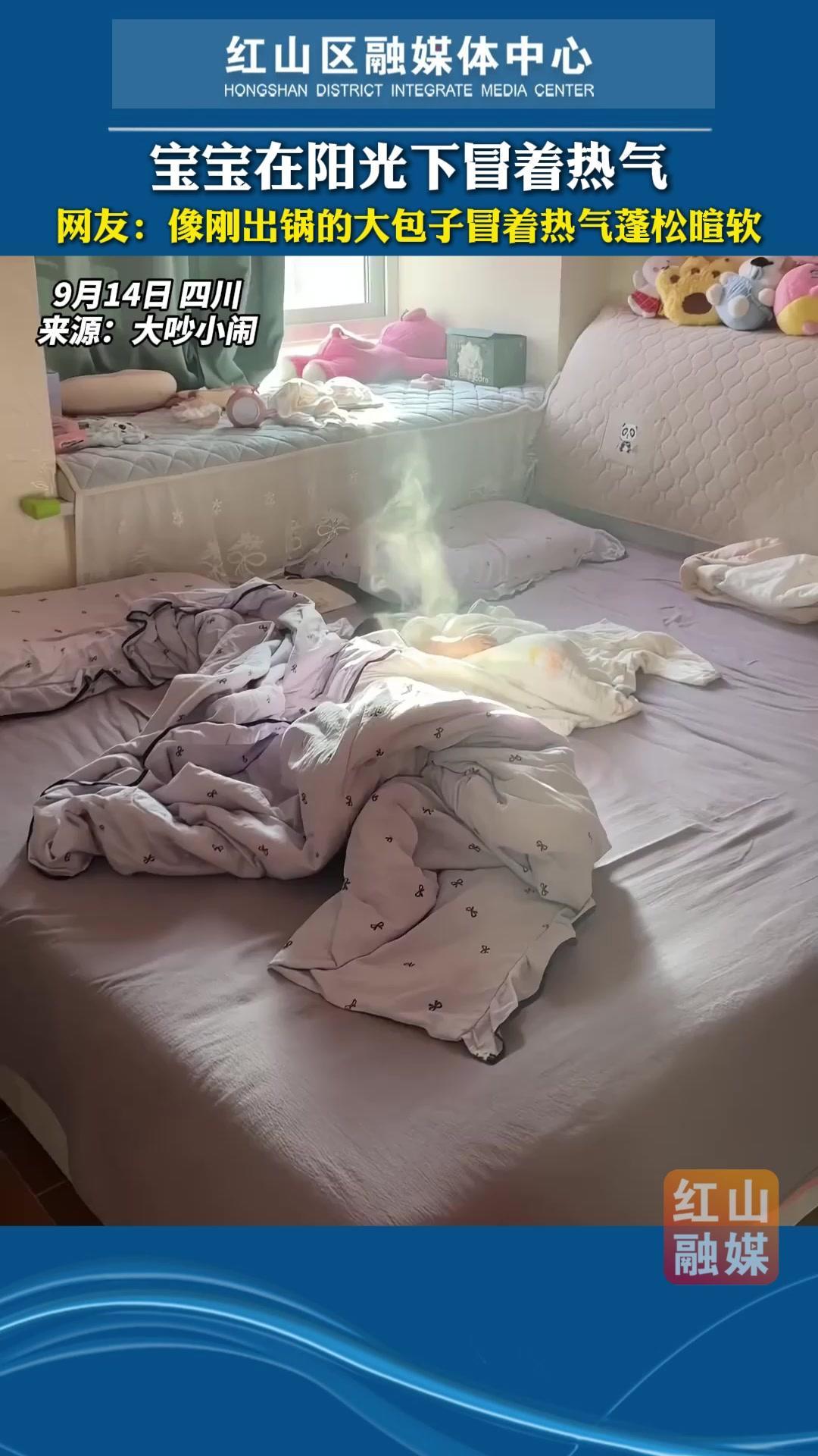 宝宝在阳光下冒着热气,网友:像刚出锅的大包子冒着热气蓬松暄软 小宝宝 奶娃日常
