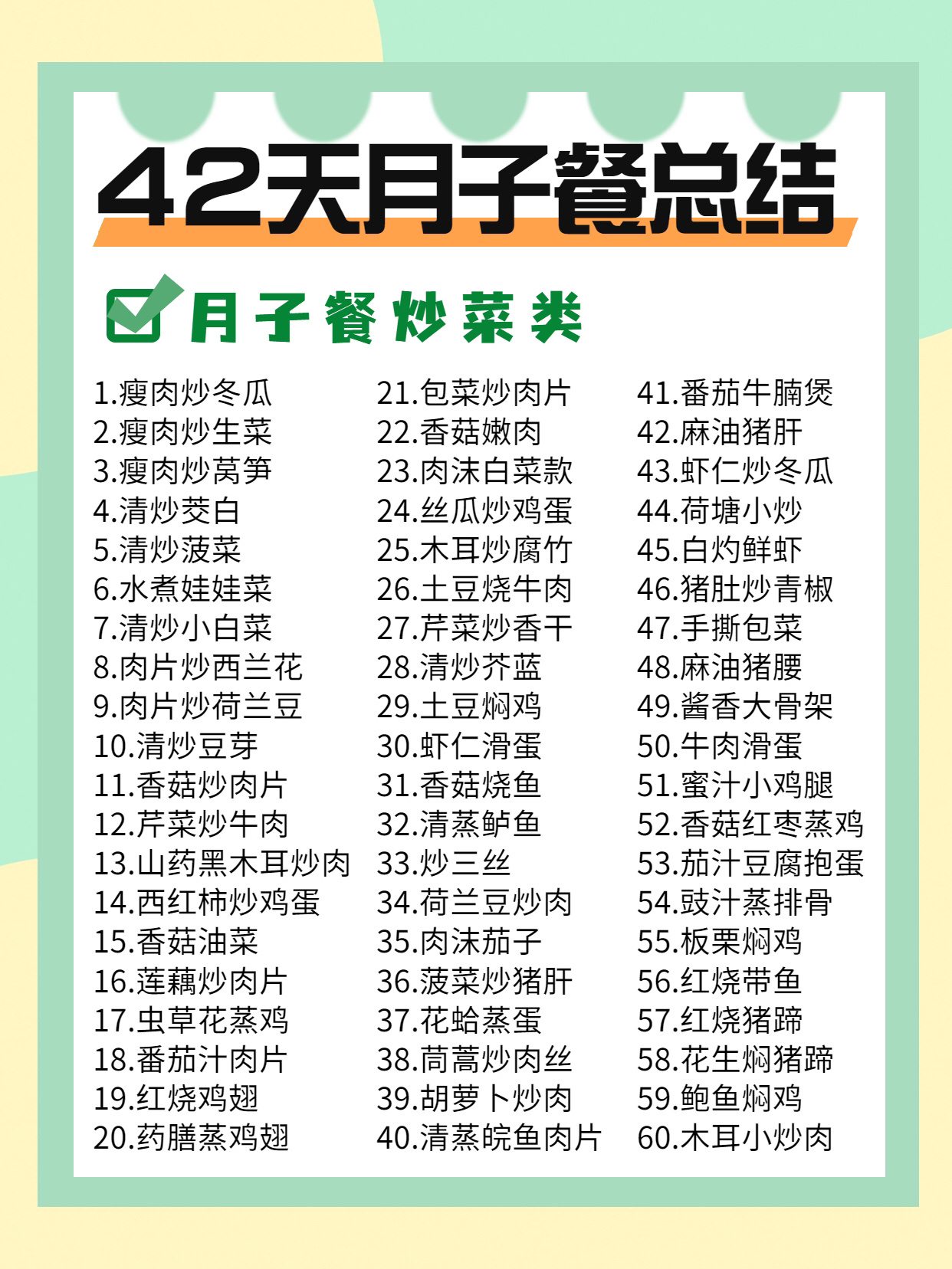 金牌月嫂整理的月子餐附自用42天月子食谱
