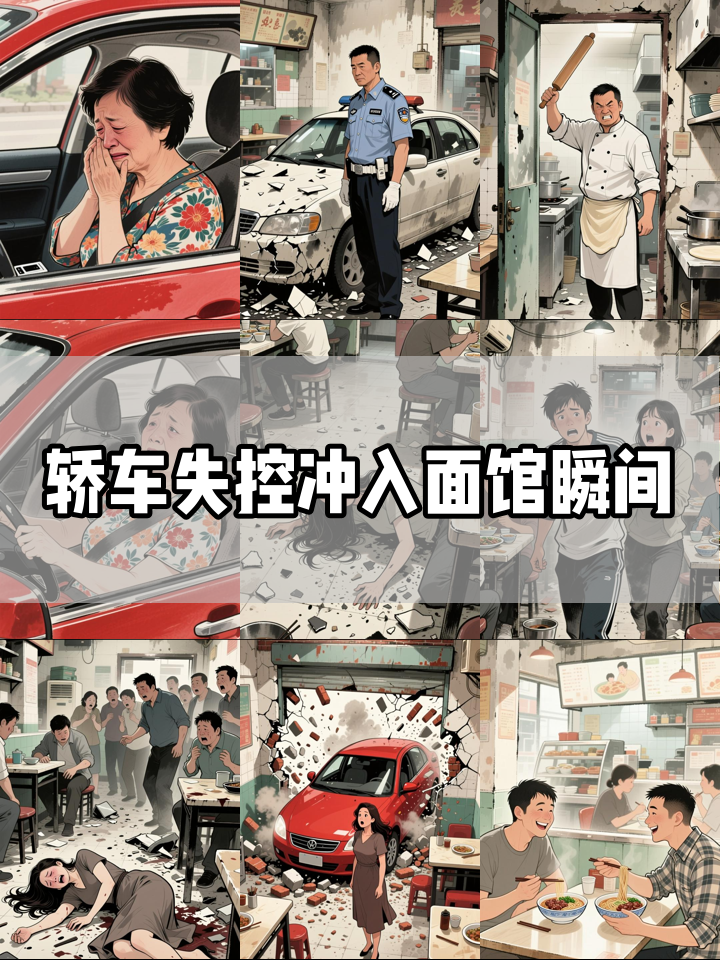 湖南娄底一轿车失控冲入临街面馆 监控拍下惊险全程