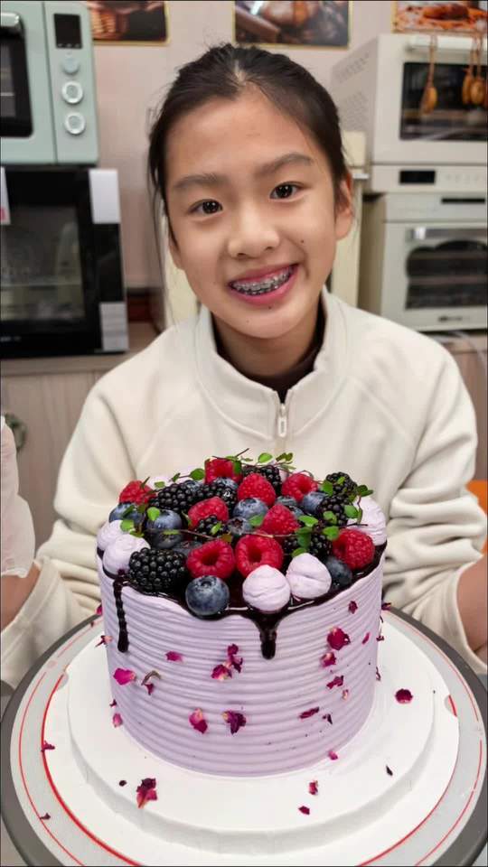 龙龙给爸爸做生日蛋糕,满是喜欢的水果口味