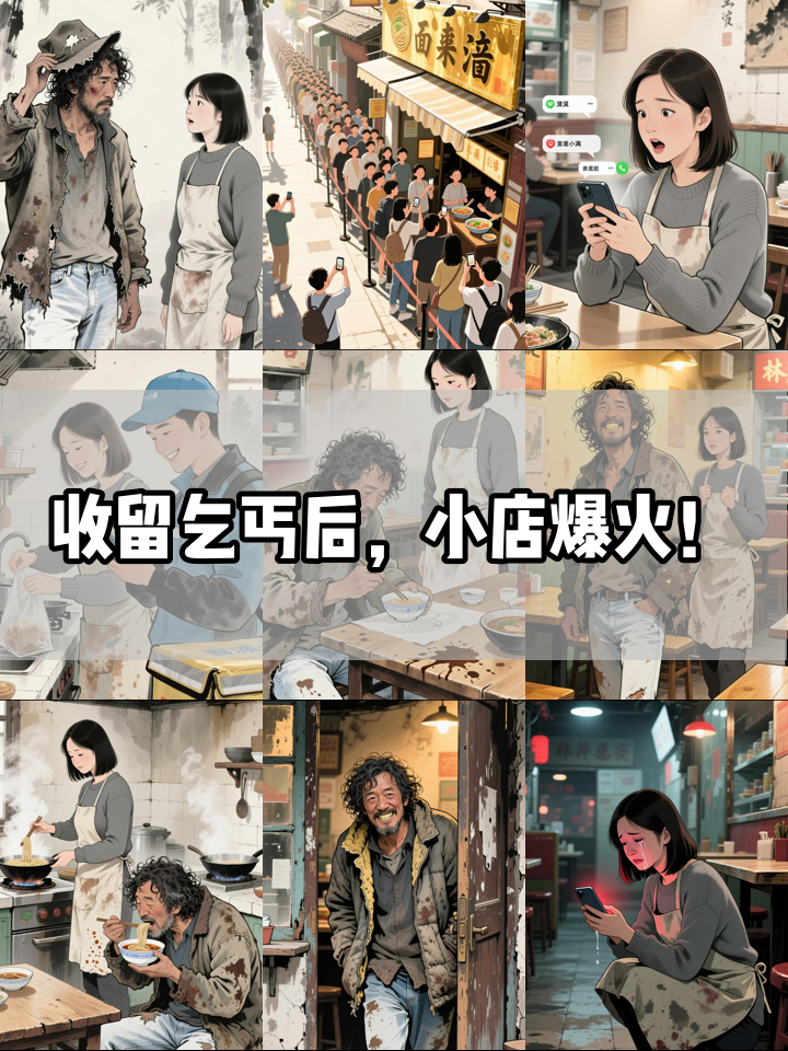 漂亮老板娘收留乞丐,谁知他身份竟是厨神,小店瞬间爆满!