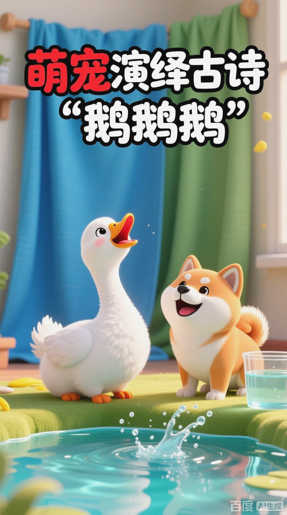 博美柴犬共演古诗《鹅鹅鹅》