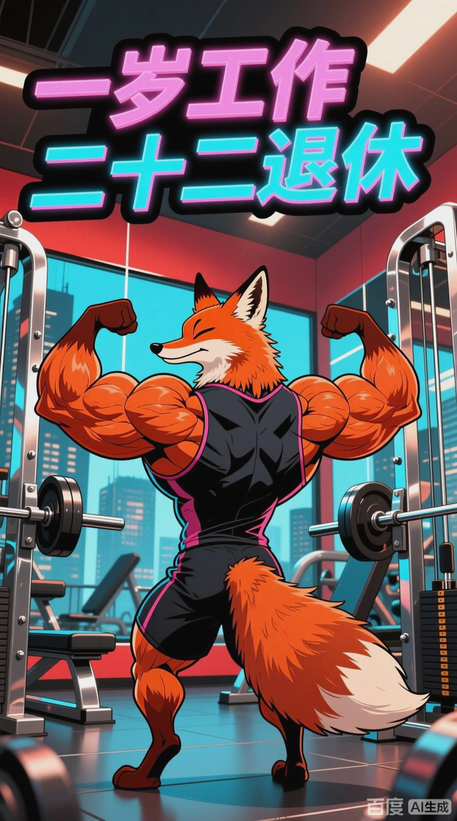 拟人狐狸秀肌肉,求小红心