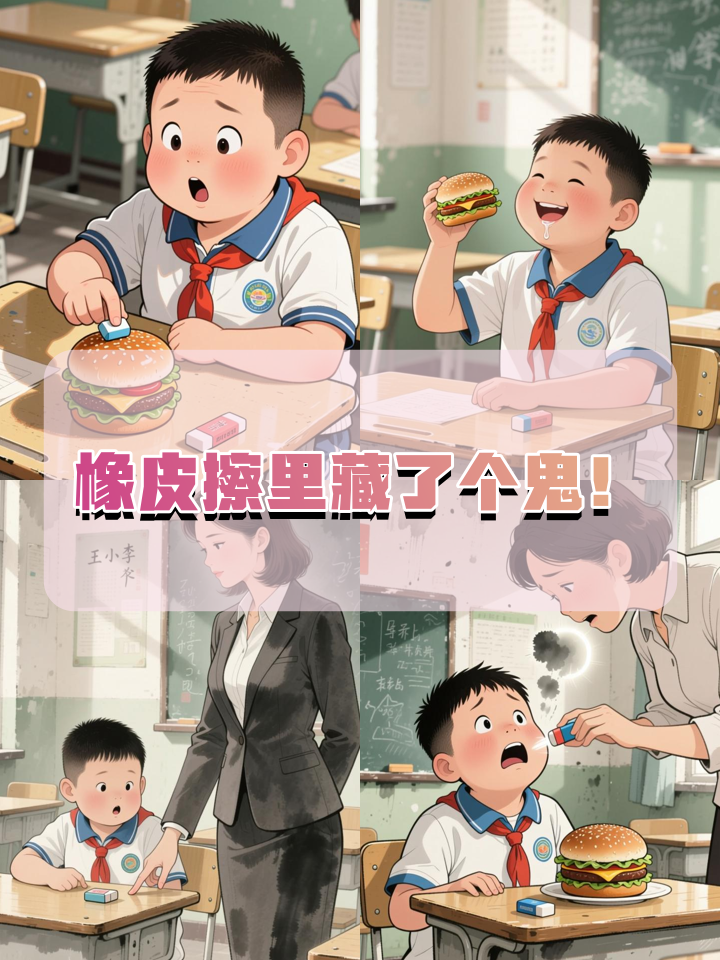 小学生用汉堡橡皮擦作弊，结果擦出个班主任！