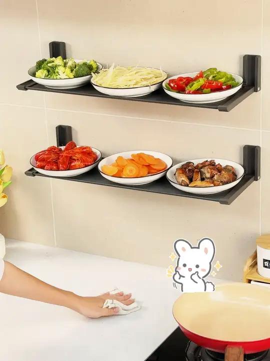 厨房备菜置物架可折叠加宽配菜盘壁挂式免打孔多功能收纳架子 多功能置物架 厨房收纳置物架推荐